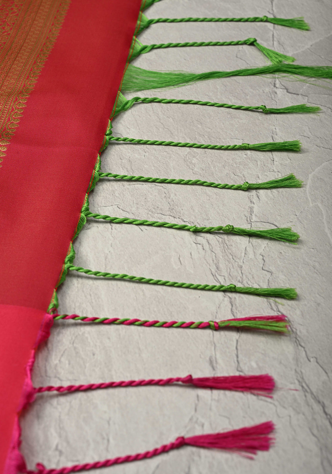 Pink Green Dual Tone Kanchi Semi Silk Saree with Floral Meenakari Buttas and Contrast Zari Border