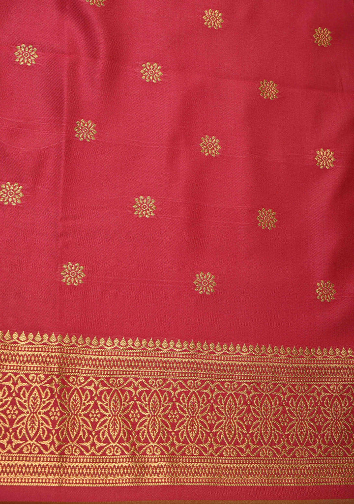 Pink Green Dual Tone Kanchi Semi Silk Saree with Floral Meenakari Buttas and Contrast Zari Border