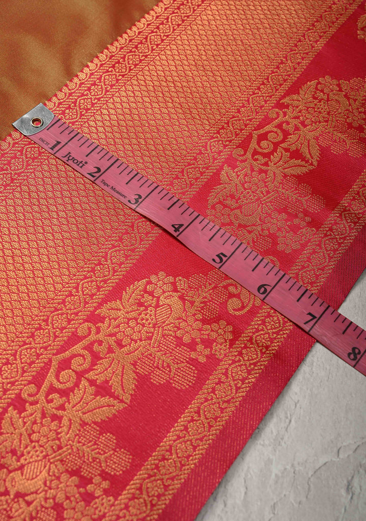 Pink Green Dual Tone Kanchi Semi Silk Saree with Floral Meenakari Buttas and Contrast Zari Border