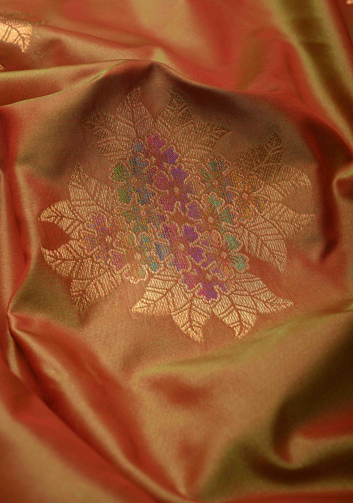 Pink Green Dual Tone Kanchi Semi Silk Saree with Floral Meenakari Buttas and Contrast Zari Border