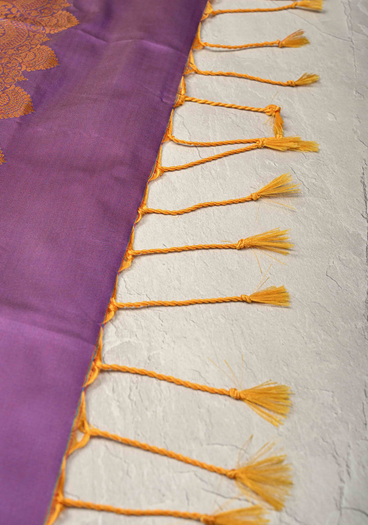 Orange Kanchi Semi Silk Saree with Vertical Stripes Zari Buttas  and Contrst Zari Border