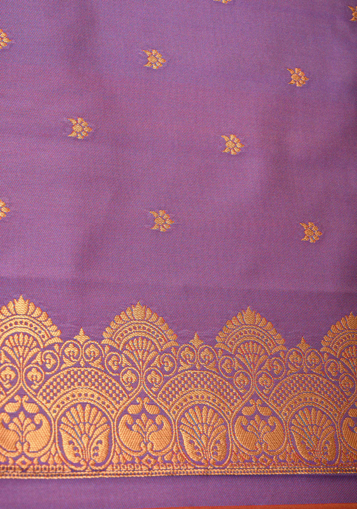 Orange Kanchi Semi Silk Saree with Vertical Stripes Zari Buttas  and Contrst Zari Border