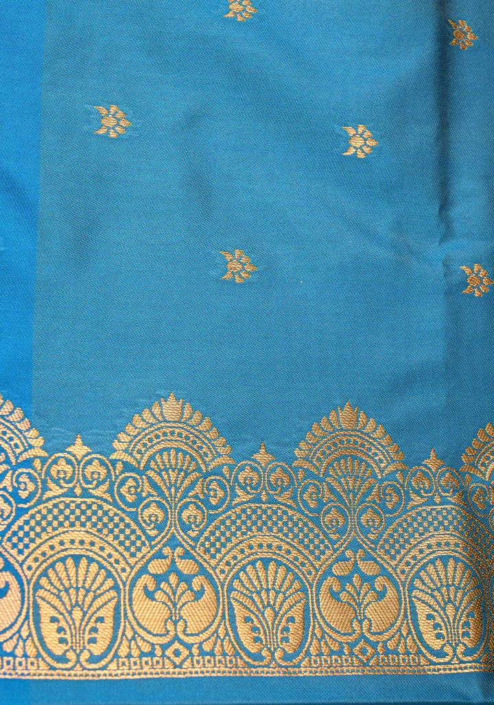 Green Dual Tone Kanchi Semi Silk Saree with Vertical Stripes Zari Buttas  and Contrast Zari Border