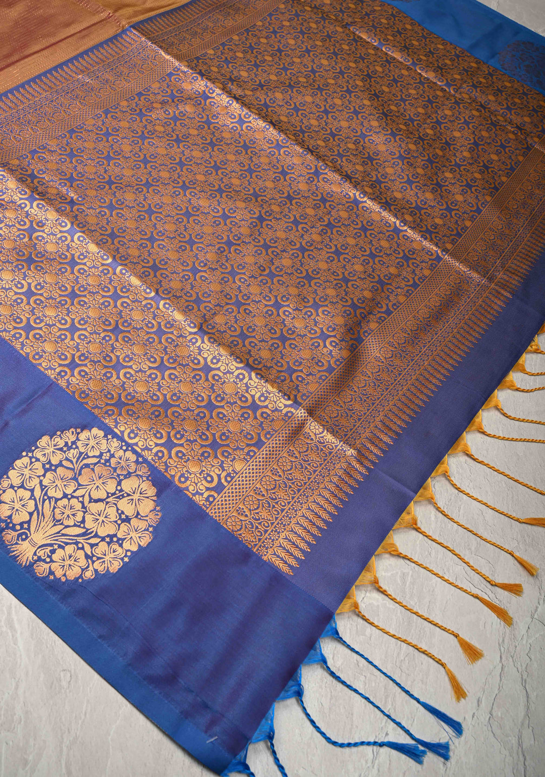 Brown Dual Tone Kanchi Semi Silk Saree with Vertical Stripes Zari Buttas  and Contrst Zari Border