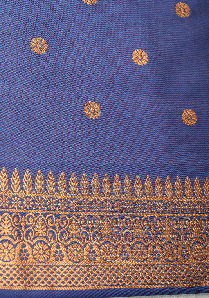 Brown Dual Tone Kanchi Semi Silk Saree with Vertical Stripes Zari Buttas  and Contrst Zari Border