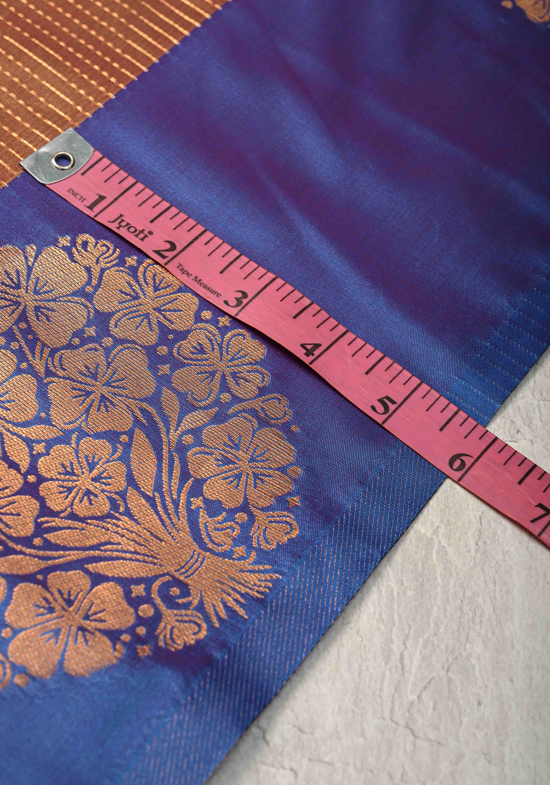 Brown Dual Tone Kanchi Semi Silk Saree with Vertical Stripes Zari Buttas  and Contrst Zari Border