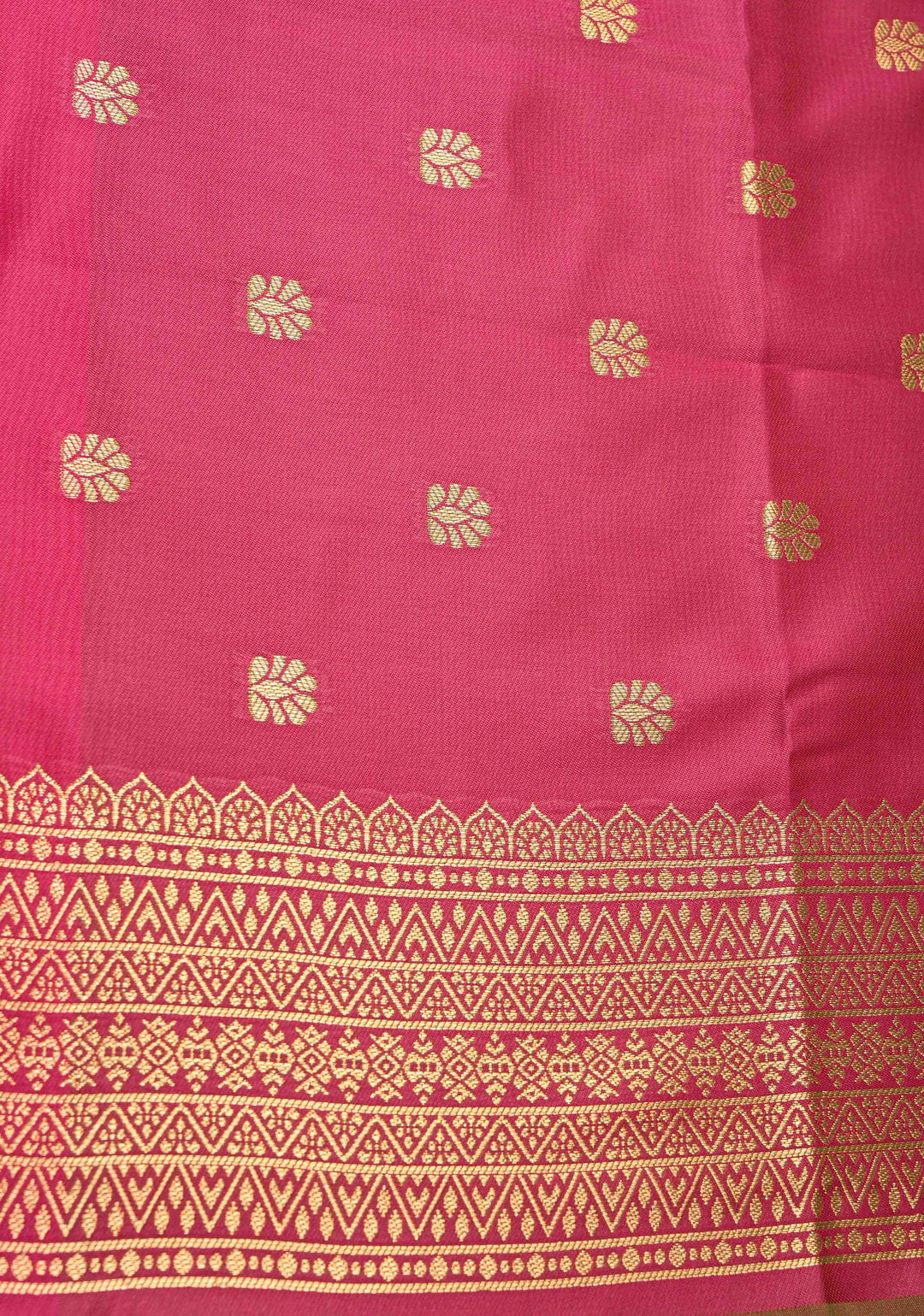 Pink Green Dual Tone Kanchi Semi Silk Saree with Floral Alfi Buttas and Contrst Zari Border