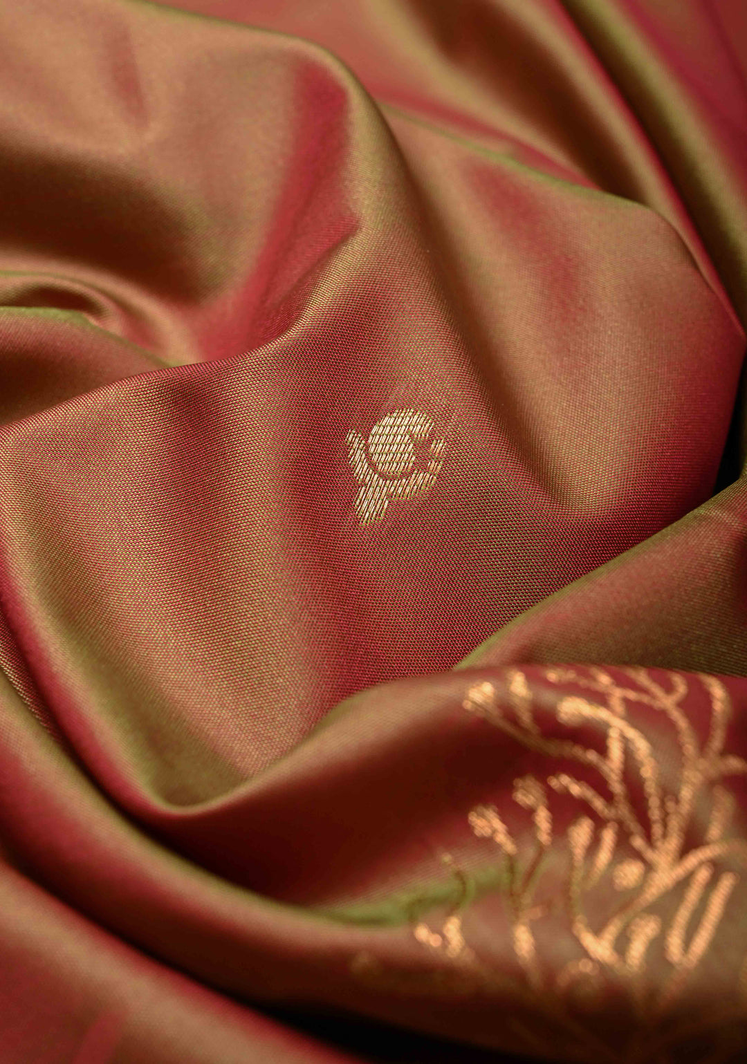 Pink Green Dual Tone Kanchi Semi Silk Saree with Floral Alfi Buttas and Contrst Zari Border