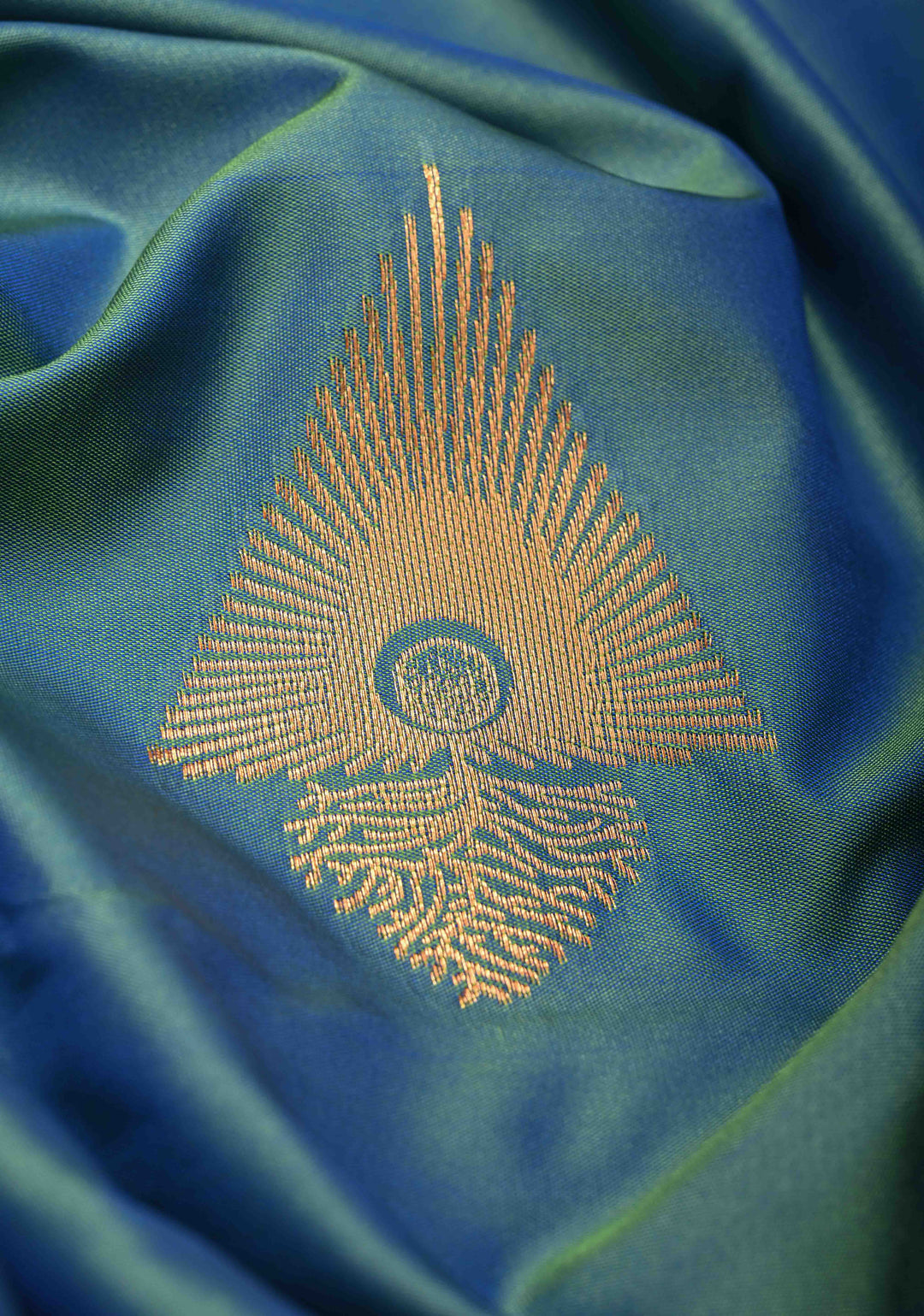 Peacock Blue Dual Tone Kanchi Semi Silk Saree with Zari  Buttas and zari Contrst Border