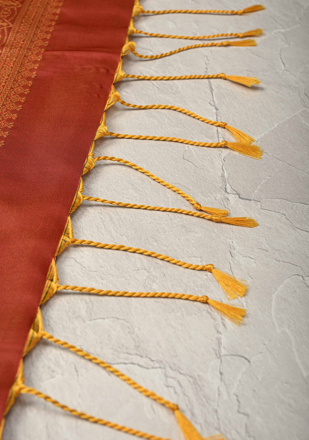Orange Kanchi Semi Silk Saree with Elephant-Peacock Buttas and Distinct Motif Contrast Zari Border