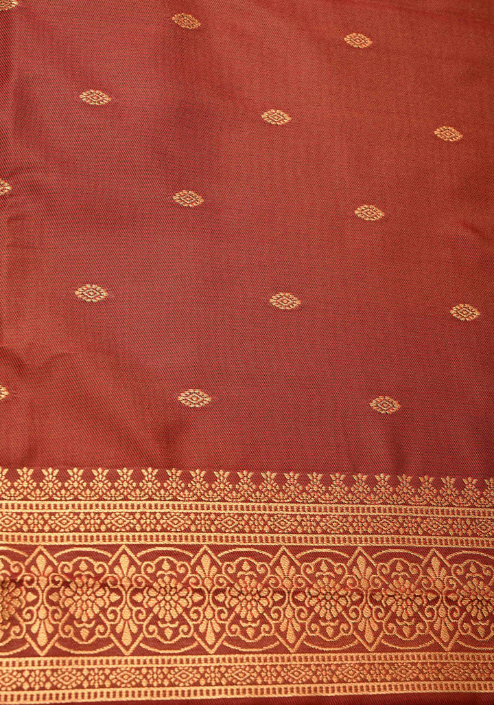 Orange Kanchi Semi Silk Saree with Elephant-Peacock Buttas and Distinct Motif Contrast Zari Border