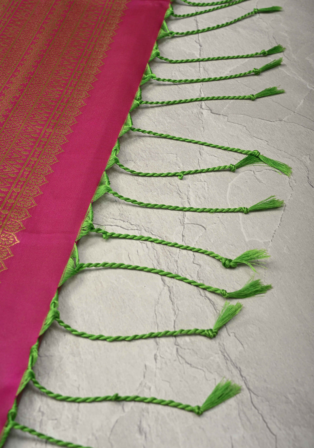 Green Pink Dual Tone Kanchi Semi Silk Saree with Zari Alfi  Buttas and Contrast Zari Border