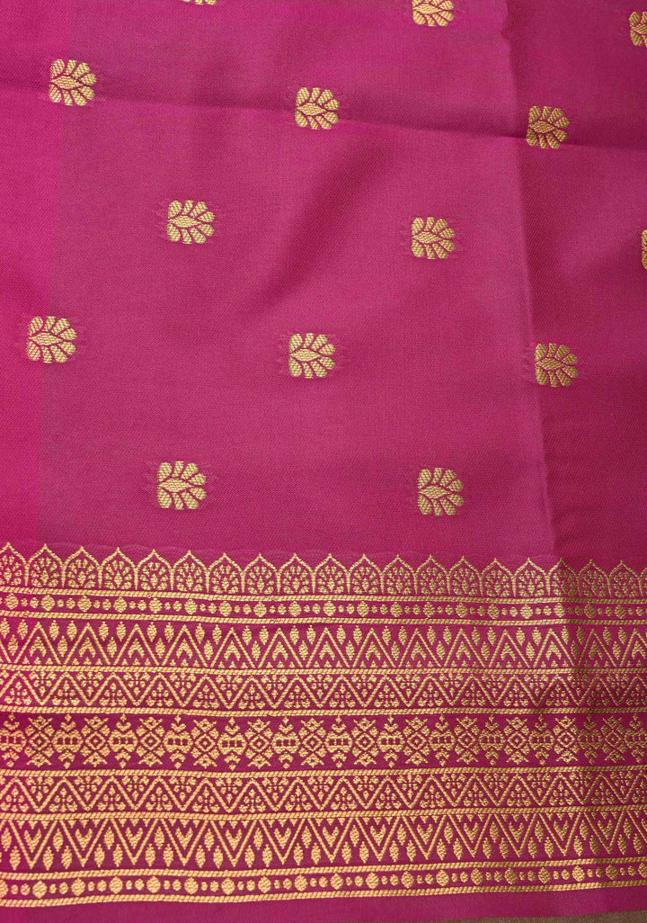 Green Pink Dual Tone Kanchi Semi Silk Saree with Zari Alfi  Buttas and Contrast Zari Border