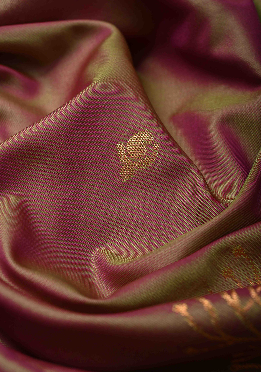 Green Pink Dual Tone Kanchi Semi Silk Saree with Zari Alfi  Buttas and Contrast Zari Border