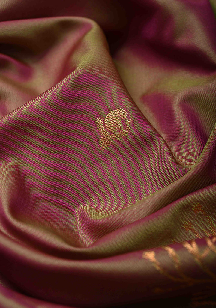 Green Pink Dual Tone Kanchi Semi Silk Saree with Zari Alfi  Buttas and Contrast Zari Border