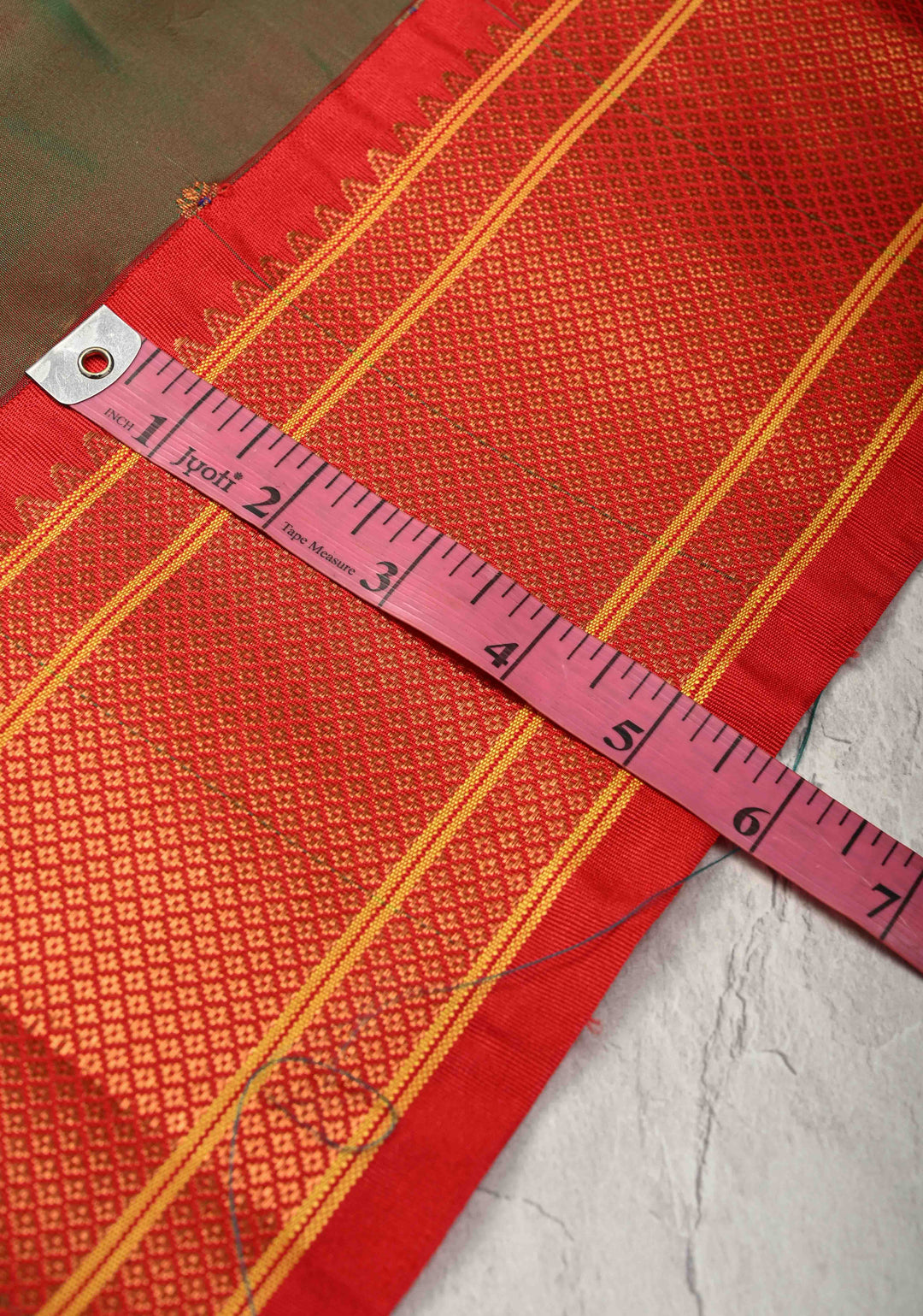 Henna Green-Red Dual Tone Semi Paithani Silk Saree with Meenakari Buttas, Pallu and Zari Border