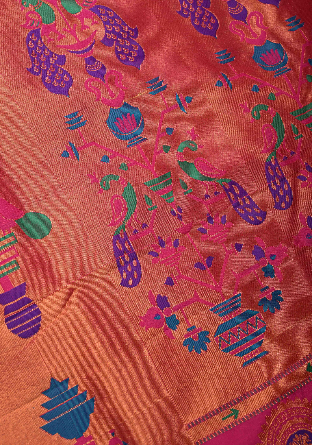 Semi Paithani Peacock Blue Dual Tone Semi Silk Saree with Zari Buttas and Contrst Zari Border-Meenakari Pallu