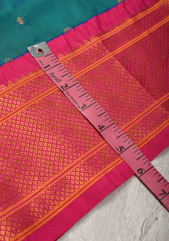 Semi Paithani Peacock Blue Dual Tone Semi Silk Saree with Zari Buttas and Contrst Zari Border-Meenakari Pallu