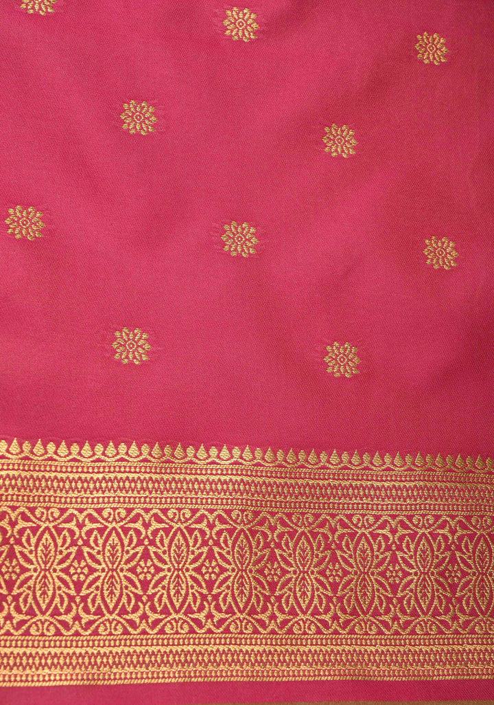 Parrot Green Dual Tone Kanchi Semi Silk Saree with Floral Meenakari Buttas and Contrst Zari Border