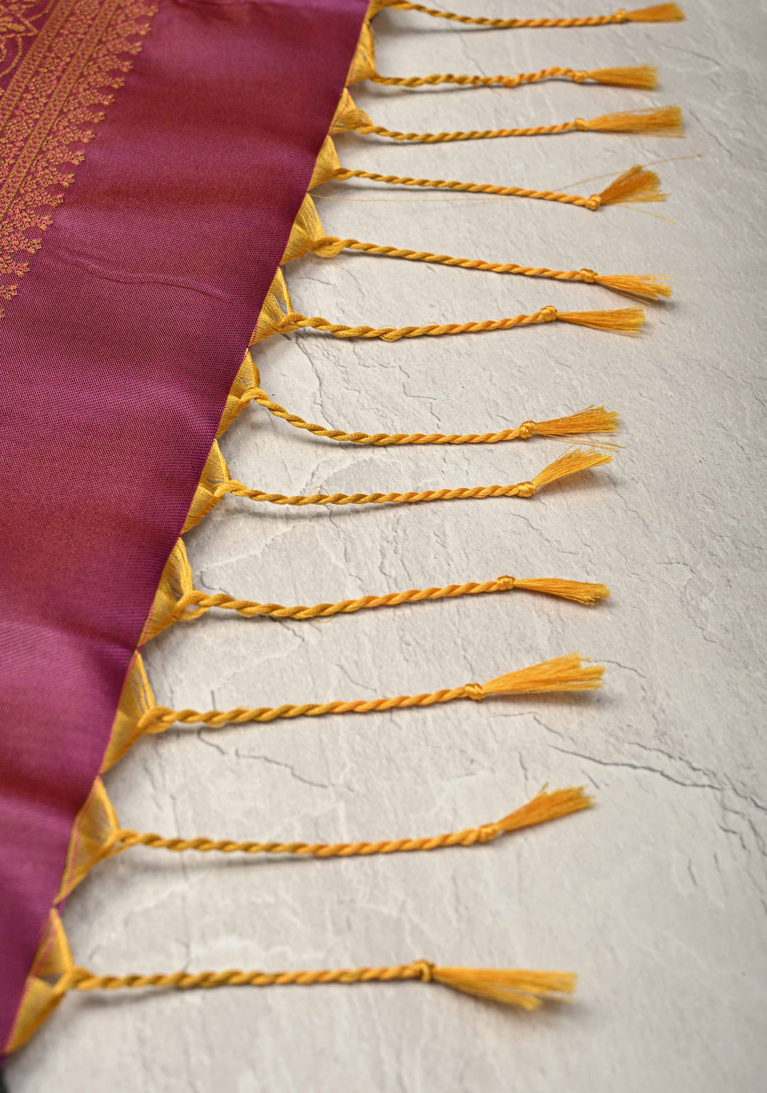 Mustard Pink  Dual Tone Kanchi Semi Silk Saree with Elephant-Peacock Buttas and Contrast Zari Border
