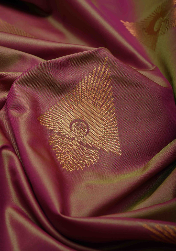 Green-Pink Dual Tone Kanchi Semi Silk Saree with Zari Buttas and Contrst Zari Border