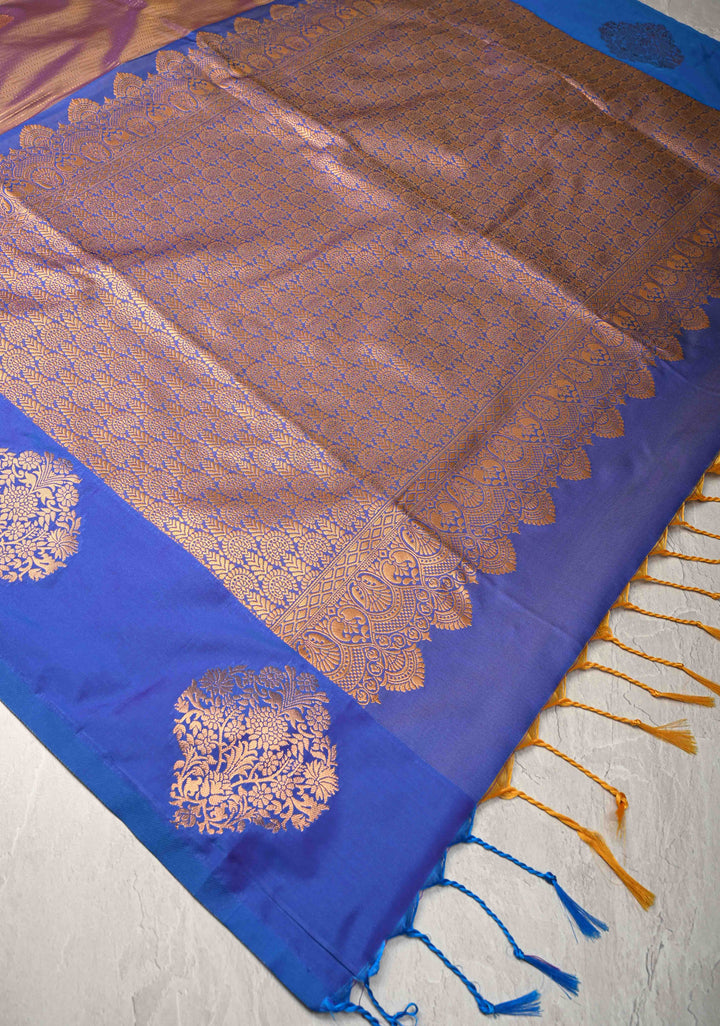 Lilac Dual Tone Kanchi Semi Silk Saree with Vertical Stripes Zari Buttas  and Contrst Zari Border