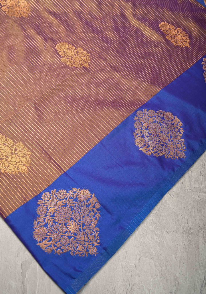 Lilac Dual Tone Kanchi Semi Silk Saree with Vertical Stripes Zari Buttas  and Contrst Zari Border