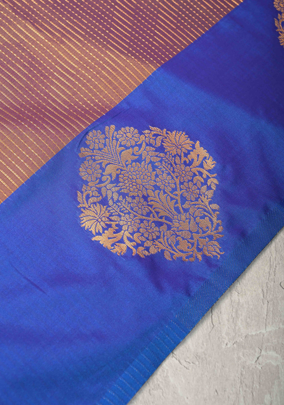 Lilac Dual Tone Kanchi Semi Silk Saree with Vertical Stripes Zari Buttas  and Contrst Zari Border