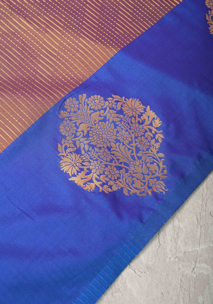 Lilac Dual Tone Kanchi Semi Silk Saree with Vertical Stripes Zari Buttas  and Contrst Zari Border