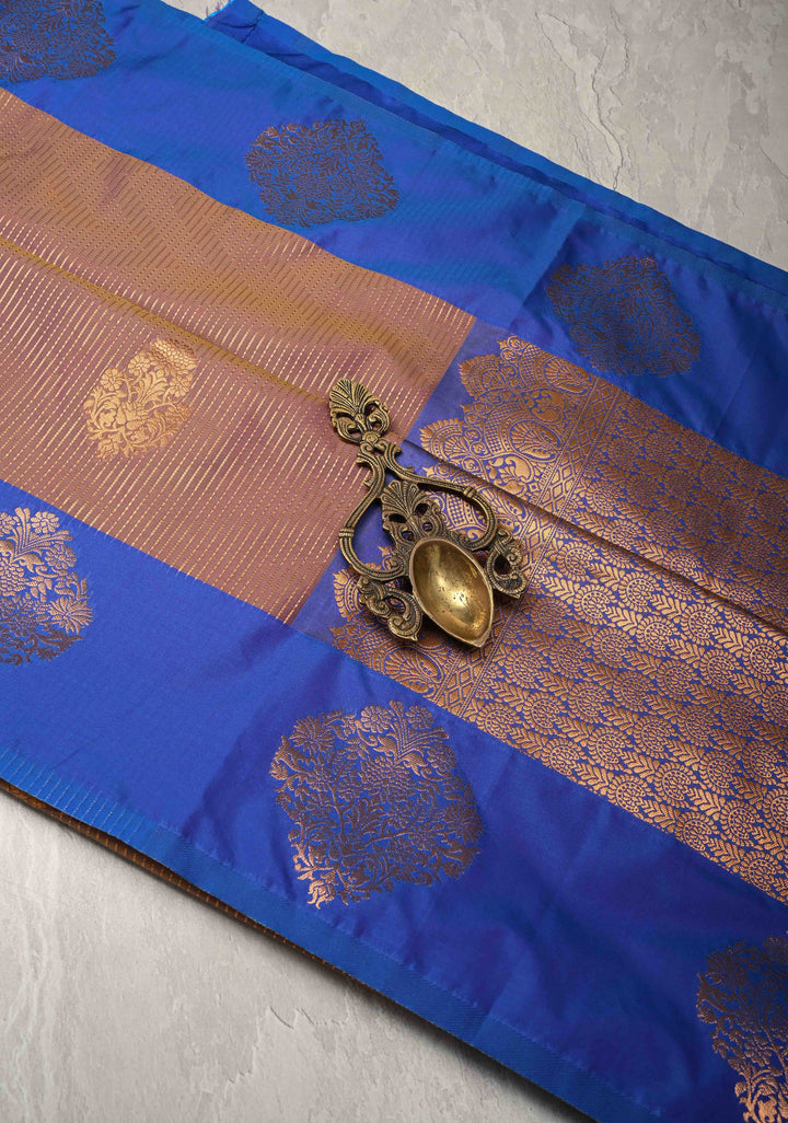 Lilac Dual Tone Kanchi Semi Silk Saree with Vertical Stripes Zari Buttas  and Contrst Zari Border