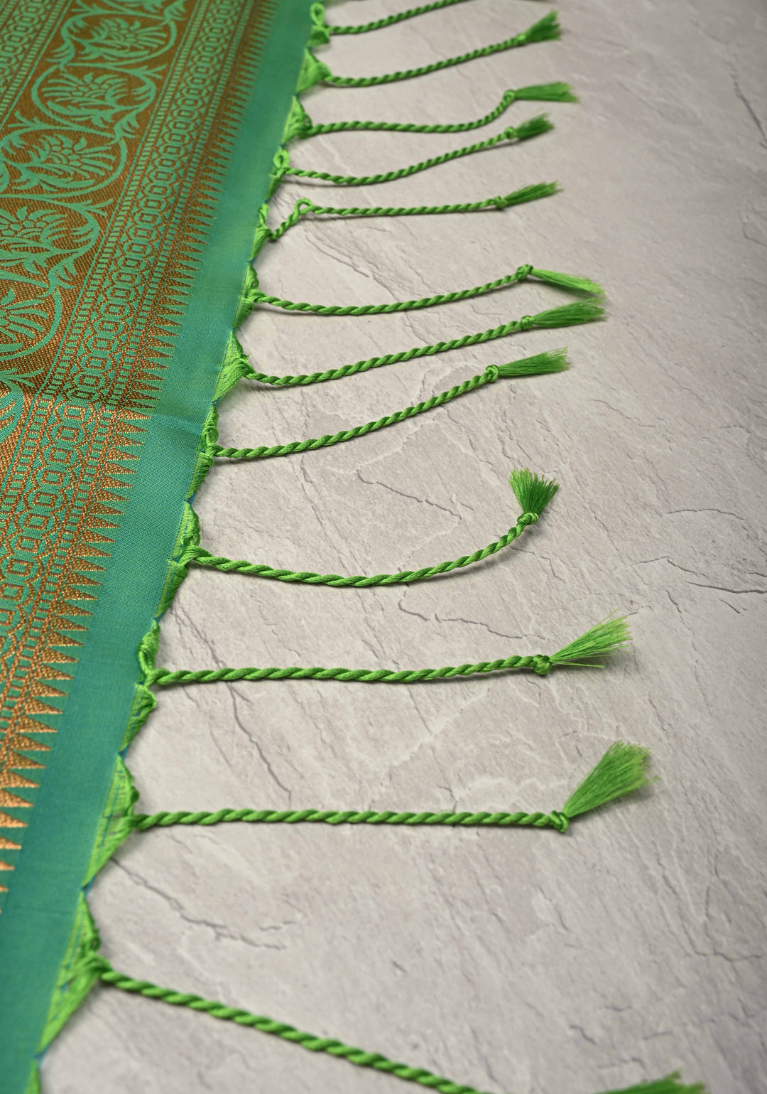 Henna Green Dual Tone Kanchi Semi Silk Saree with Vertical Stripes Meenakari Buttas and Zari Border