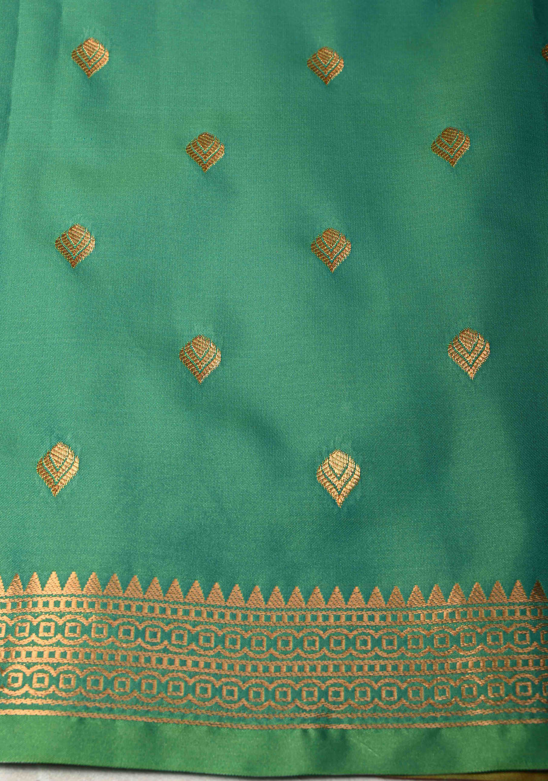Henna Green Dual Tone Kanchi Semi Silk Saree with Vertical Stripes Meenakari Buttas and Zari Border