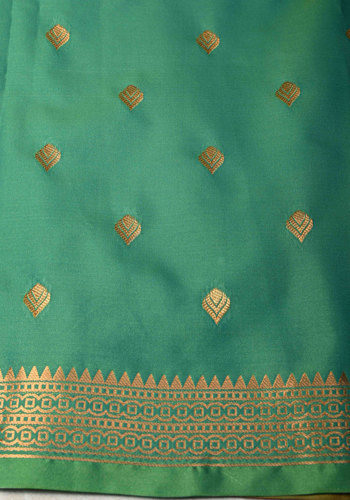 Henna Green Dual Tone Kanchi Semi Silk Saree with Vertical Stripes Meenakari Buttas and Zari Border