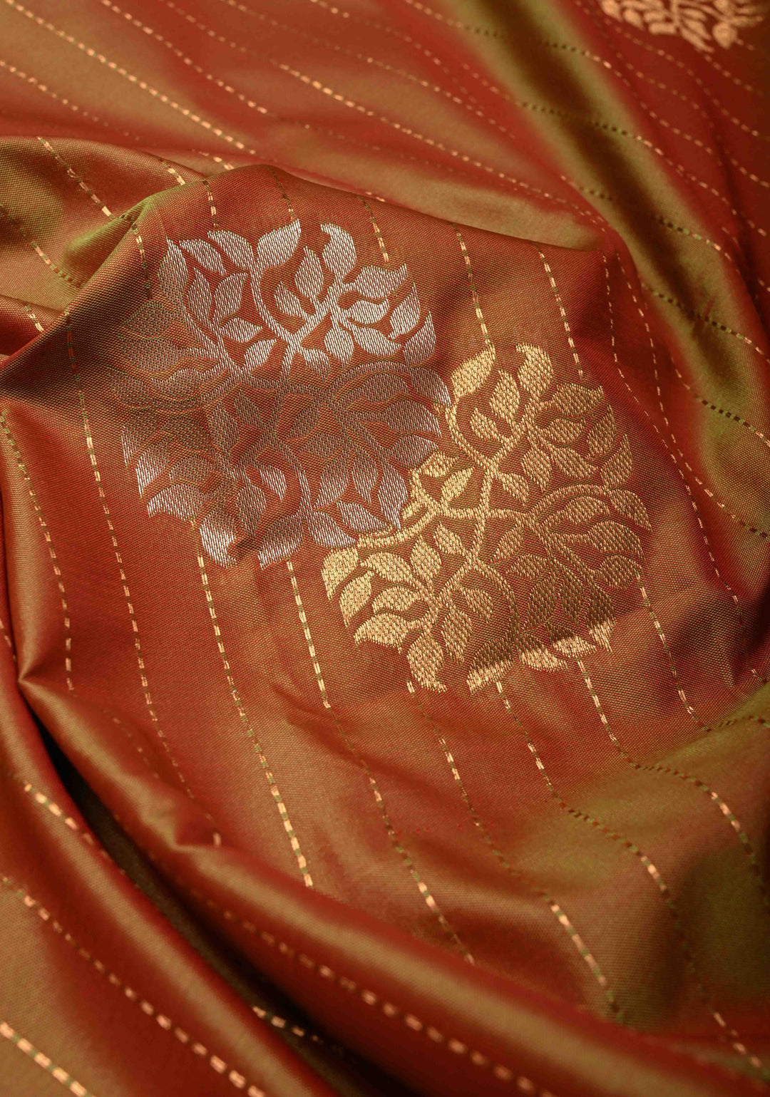 Henna Green Dual Tone Kanchi Semi Silk Saree with Vertical Stripes Meenakari Buttas and Zari Border