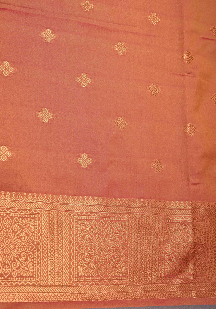 Dusty Blue Dual tone Kanchi Semi Silk Saree with Paisley Zari Buttas and Geomatric Motifs on Border