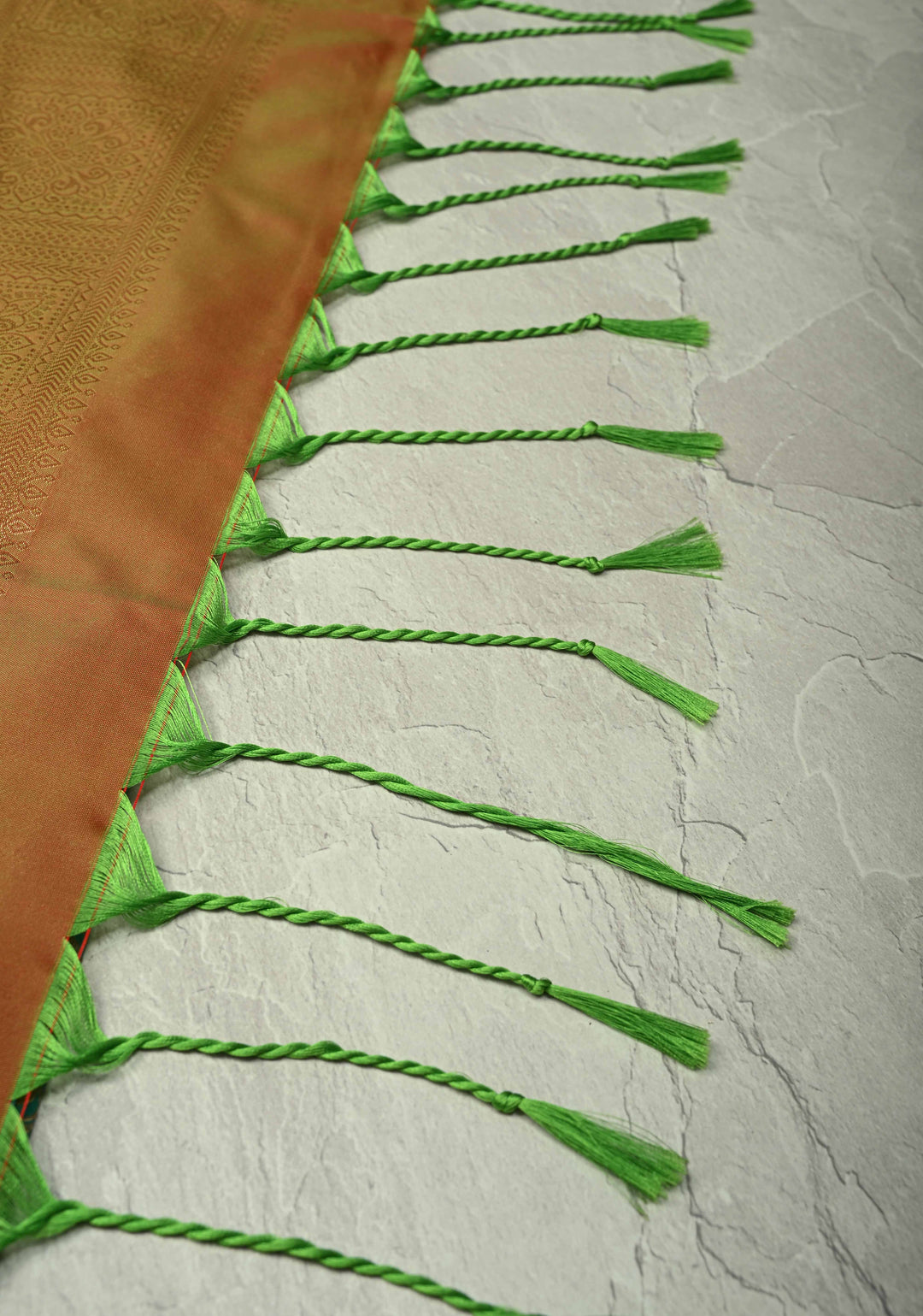 Green Dual Tone Kanchi Semi Silk Saree with Paisley Zari Buttis and Geomatric Motifs on Border