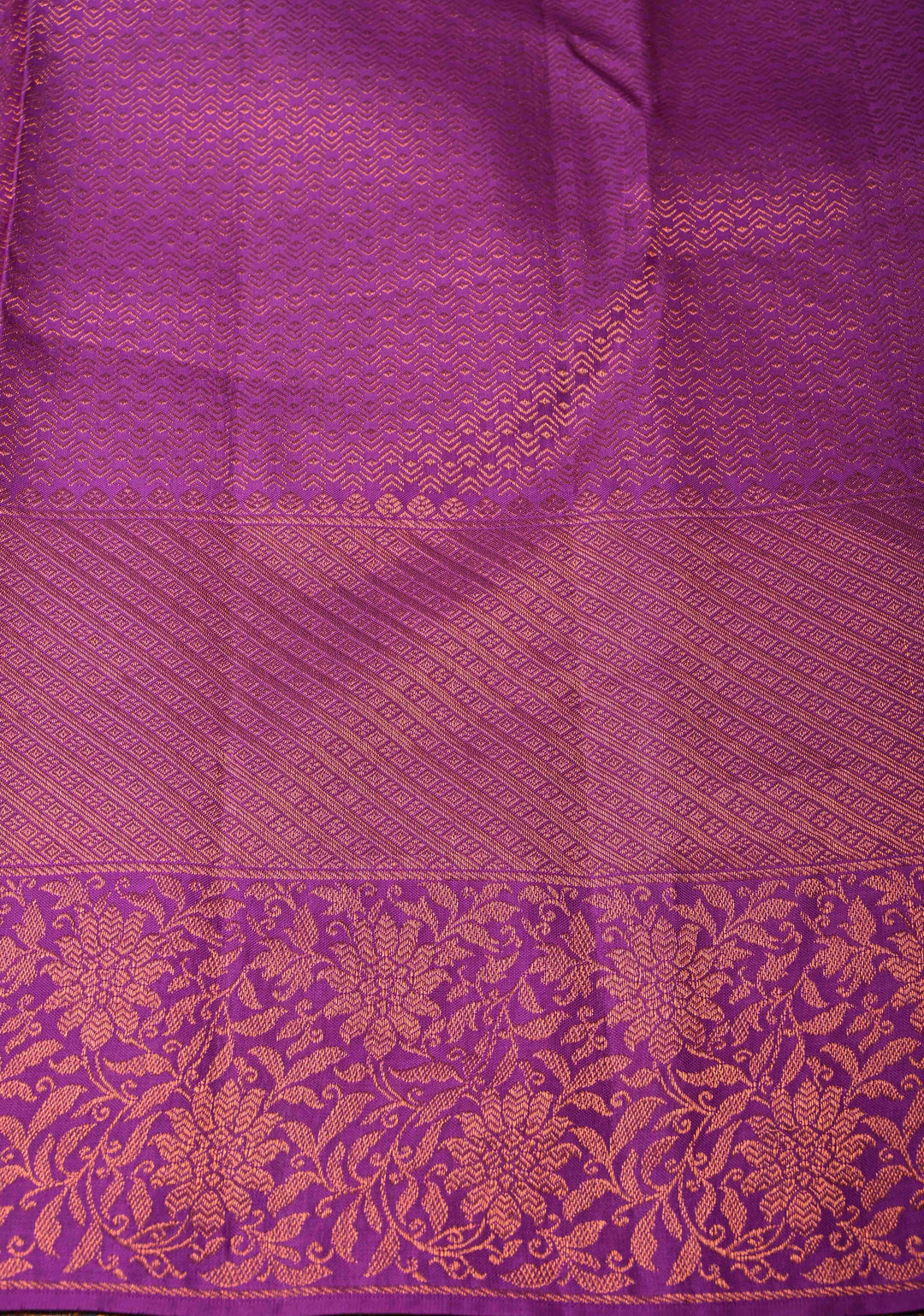 Gray- Dark Lavender Pure Kanjivaram Silk Saree with Rangkaat Style and Copper Zari Border | SILK MARK CERTIFIED