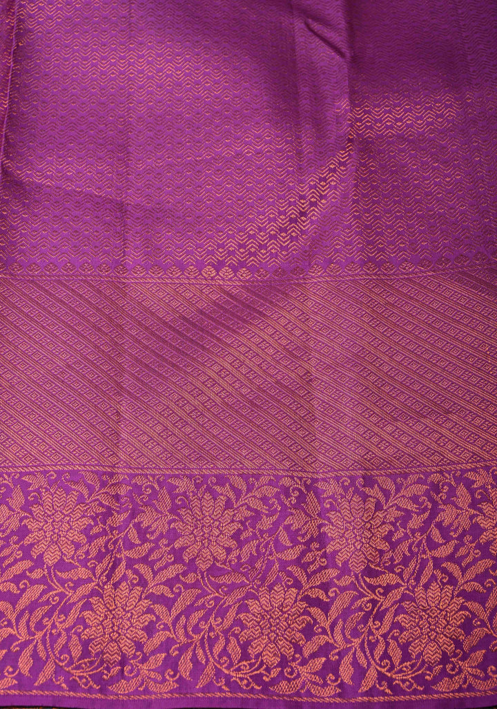 Gray- Dark Lavender Pure Kanjivaram Silk Saree with Rangkaat Style and Copper Zari Border | SILK MARK CERTIFIED
