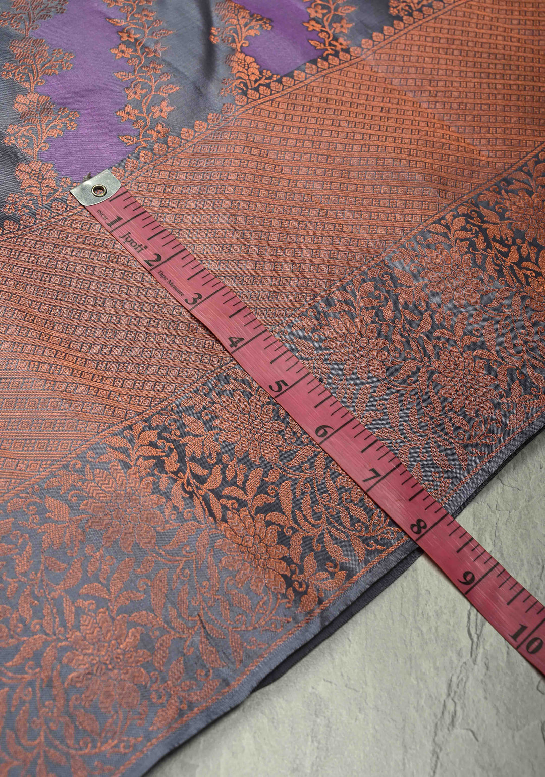 Gray- Dark Lavender Pure Kanjivaram Silk Saree with Rangkaat Style and Copper Zari Border | SILK MARK CERTIFIED