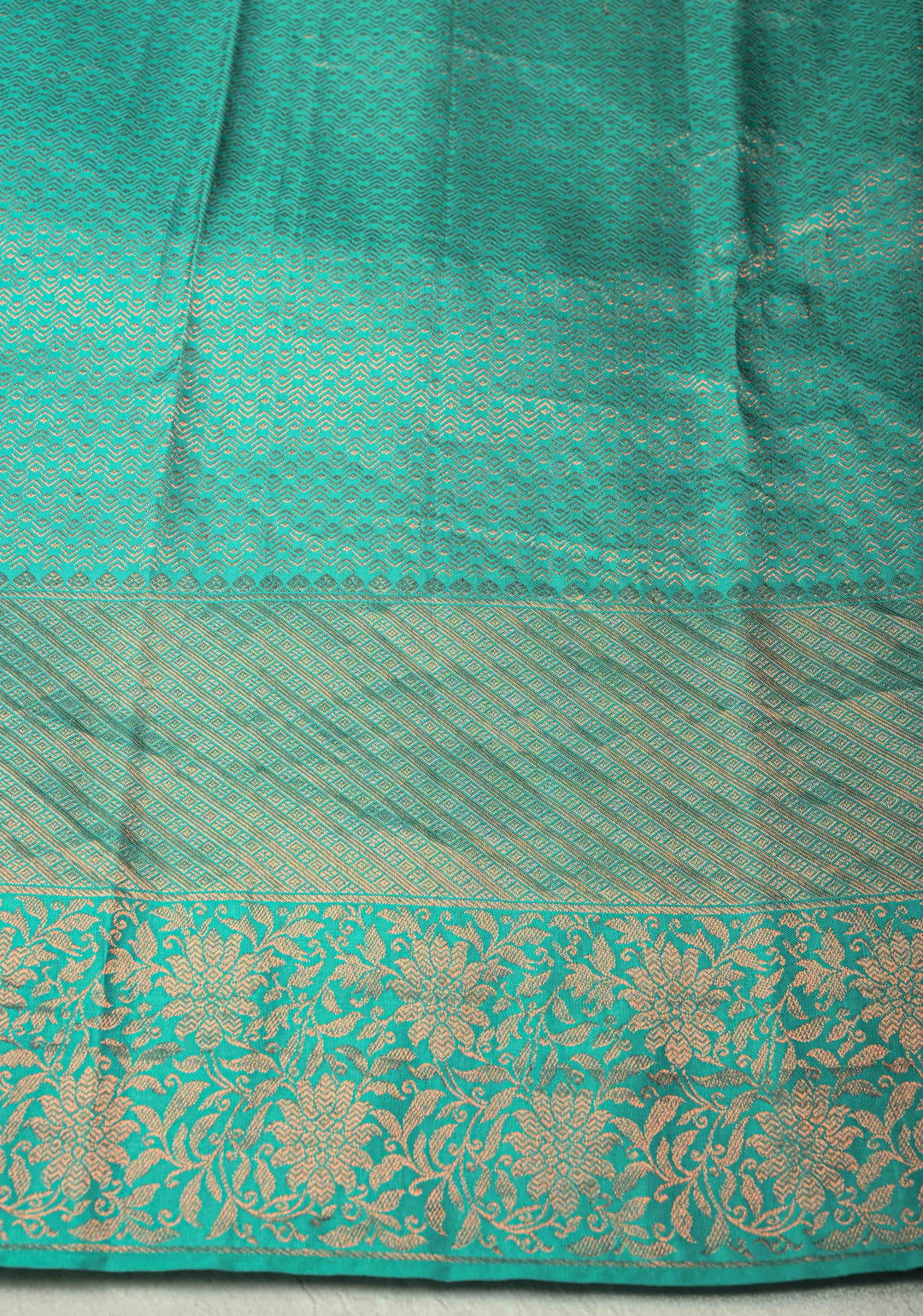 Blue-Turquoise Pure Kanjivaram Silk Saree with Rangkaat Style and Copper Zari Border | SILK MARK CERTIFIED