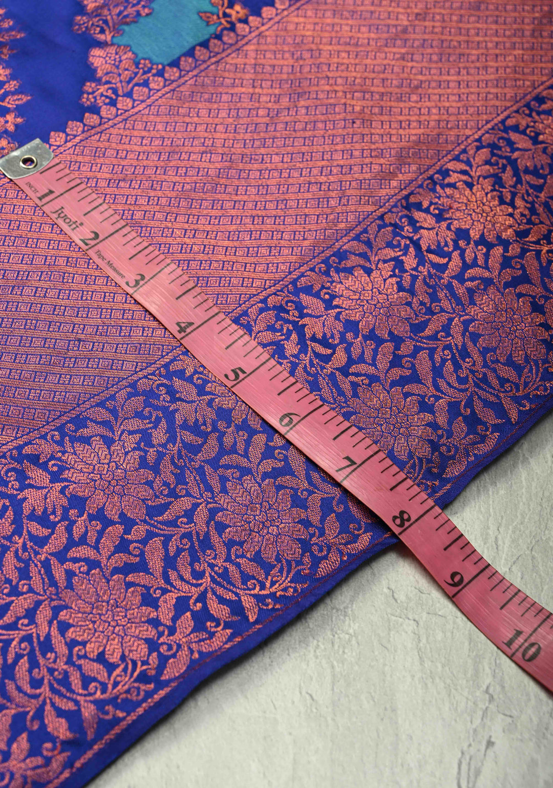 Blue-Turquoise Pure Kanjivaram Silk Saree with Rangkaat Style and Copper Zari Border | SILK MARK CERTIFIED