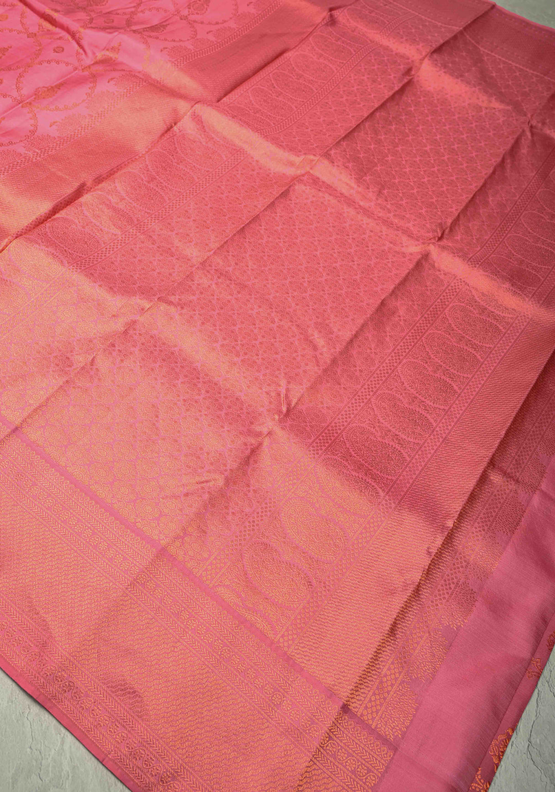 Rose Pink Pure Kanjivaram Silk Saree with Brocade and Zari Border | SILK MARK CERTIFIED
