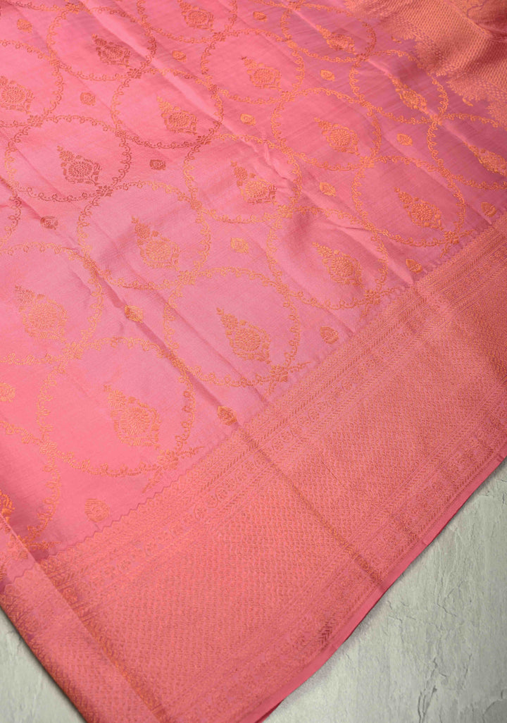 Rose Pink Pure Kanjivaram Silk Saree with Brocade and Zari Border | SILK MARK CERTIFIED