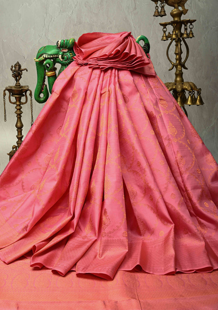 Rose Pink Pure Kanjivaram Silk Saree with Brocade and Zari Border | SILK MARK CERTIFIED