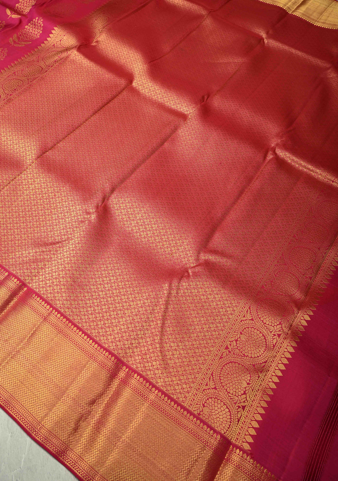 Rani Pink Pure Kanjivaram Silk Saree with Brocade and Zari Border | SILK MARK CERTIFIED