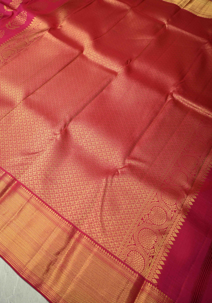 Rani Pink Pure Kanjivaram Silk Saree with Brocade and Zari Border | SILK MARK CERTIFIED