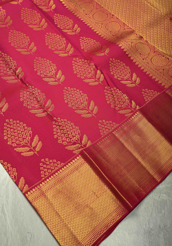 Rani Pink Pure Kanjivaram Silk Saree with Brocade and Zari Border | SILK MARK CERTIFIED