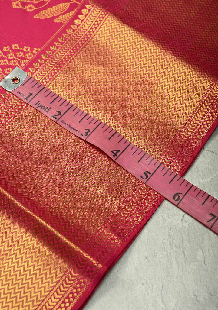 Rani Pink Pure Kanjivaram Silk Saree with Brocade and Zari Border | SILK MARK CERTIFIED