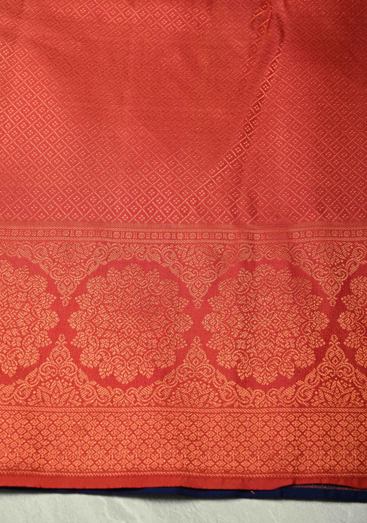 Dark Blue Pure Kanchi Silk Saree with Brocade and Zari Border | SILK MARK CERTIFIED