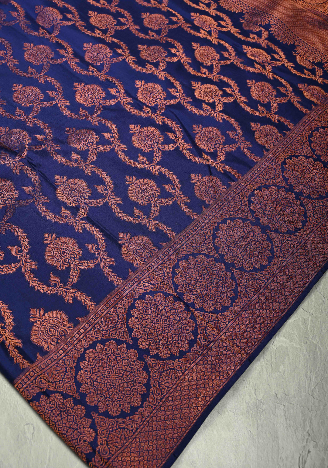 Dark Blue Pure Kanchi Silk Saree with Brocade and Zari Border | SILK MARK CERTIFIED